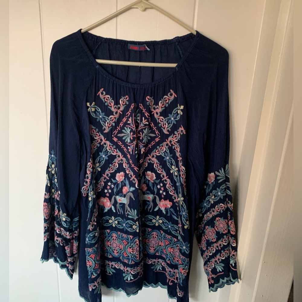 Johnny was blue embroidered tunic